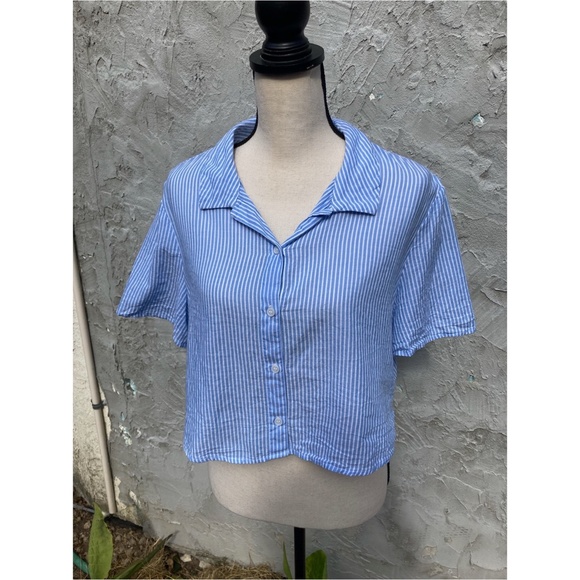 H&M Seersucker Crop Top | Cotton, Large, Divided, Summer, Light Weight, Coastal - Picture 6 of 9